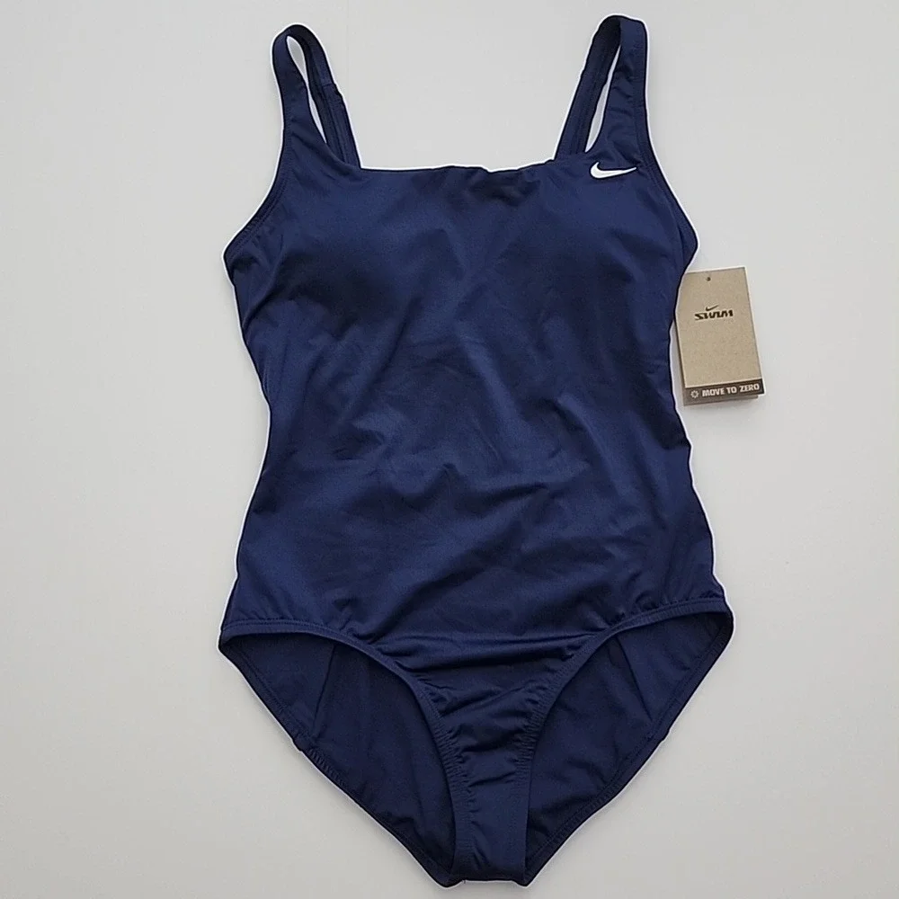 NWT Nike Women's One Piece Scoop Back Performance Swimsuit Navy Medium - Picture 8 of 15